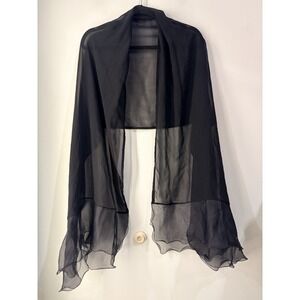 Franco Ferrari Black Sheer Silk Scarf Shawl Wrap Made in Italy Ruffle Designer